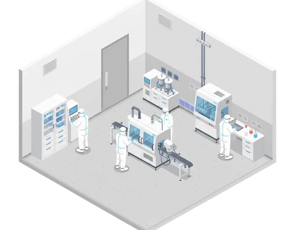 Exemple de salle blanche instrumentée · Schéma de principe, implantation et liaisons à adapter au site.